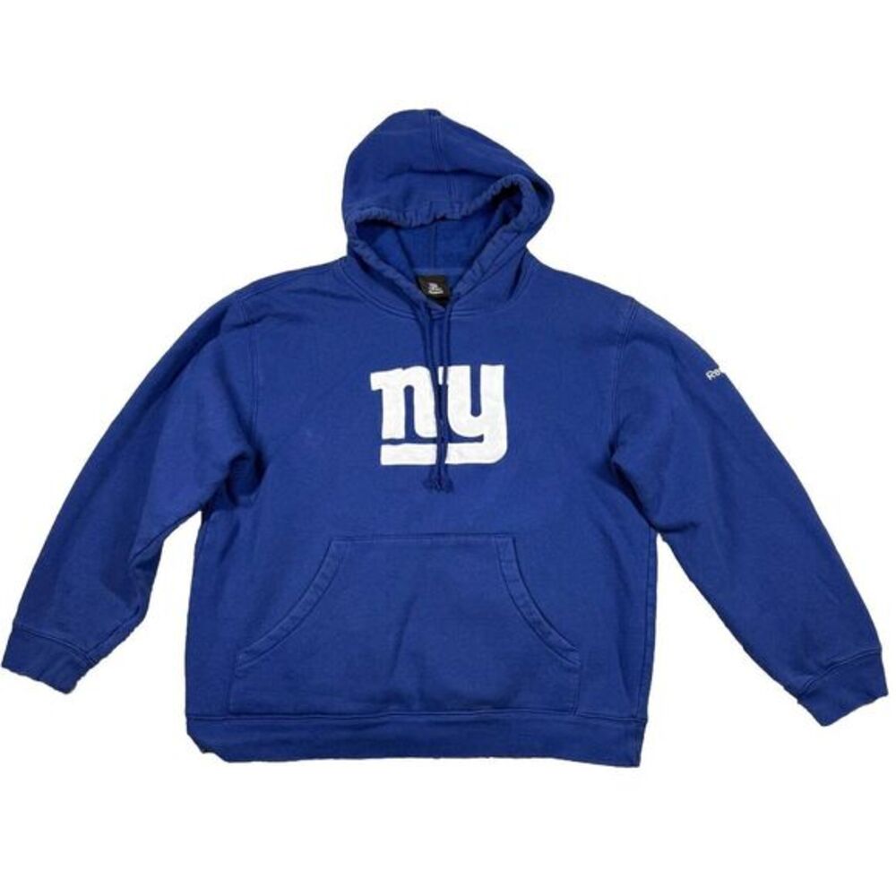 VINTAGE Reebok NY GIANTS NFL TEAM APPAREL ROYAL Embroided HOODIE SZ